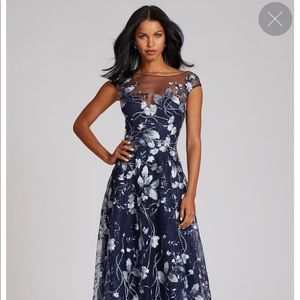 EMBROIDERED LACE ILLUSION GOWN